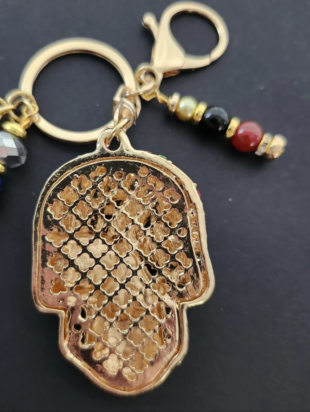 Skull Purse Charm or Keychain Aventurine Carnelian Quartz Handcrafted